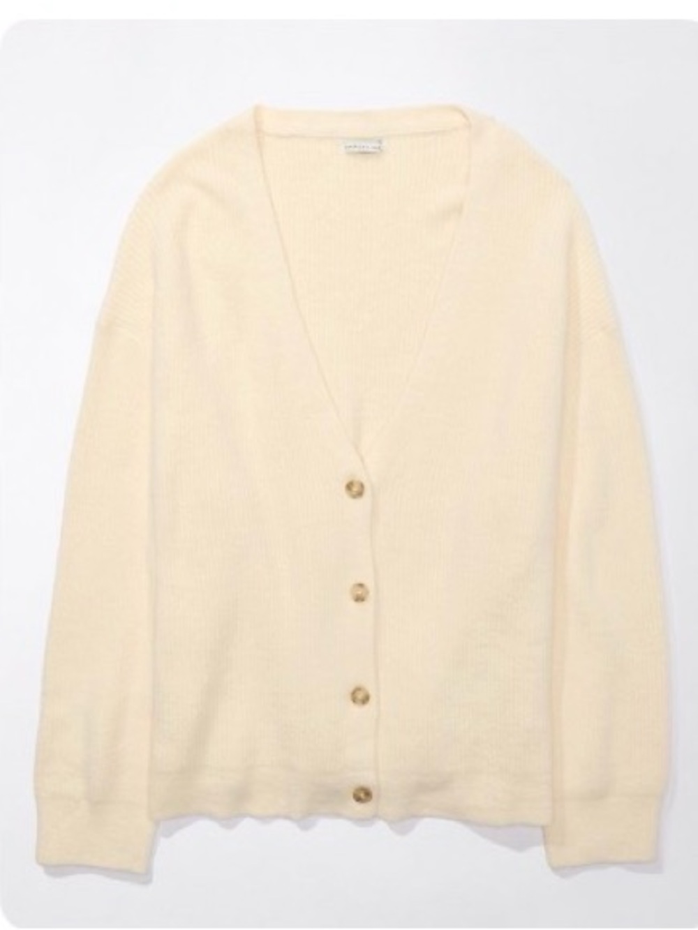 AE Cozy Cream Oversized Button-Front V-Neck Sweater Cardigan - Picture 15 of 16